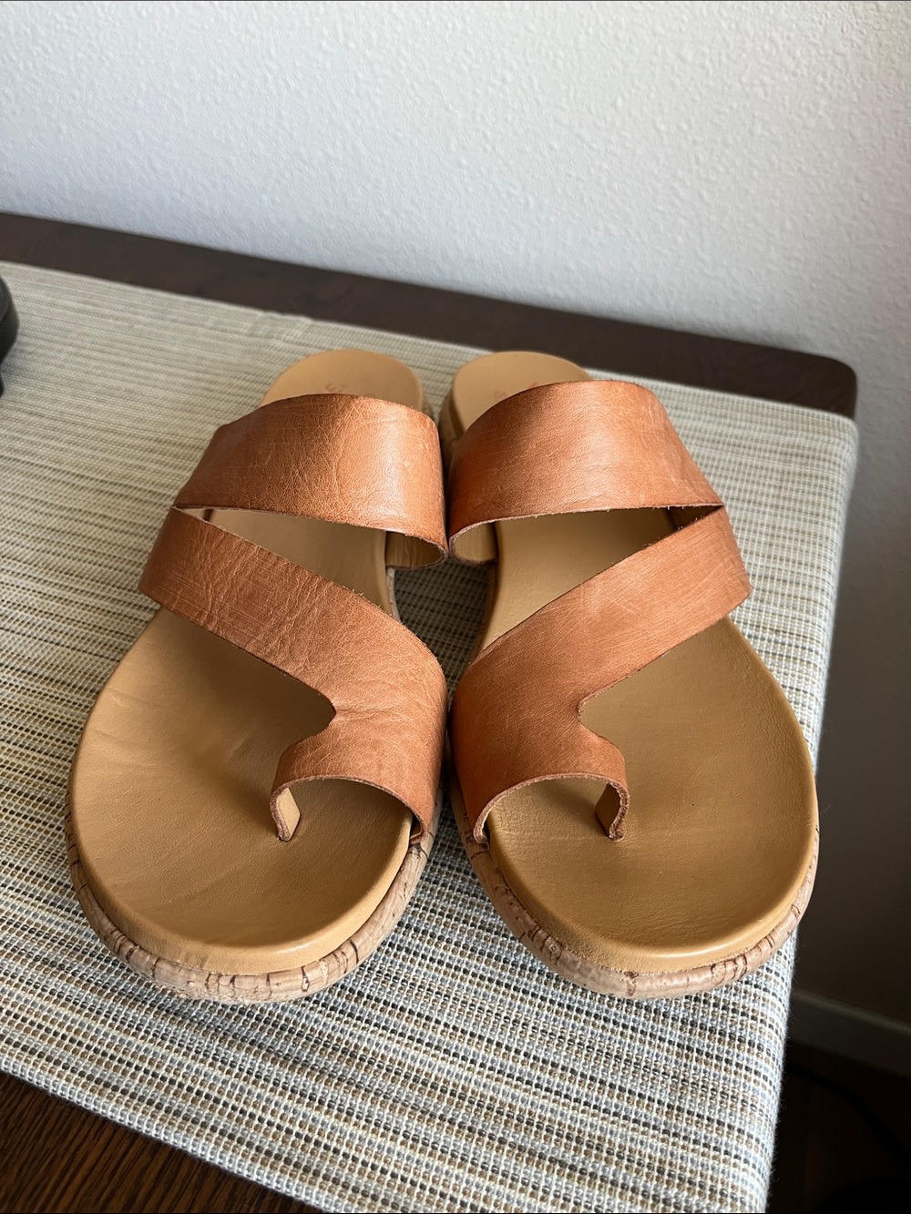 Kork-Ease Women's Tan Leather Slide Sandals Cork Heels Boho - Picture 2 of 9